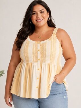 Torrid Yellow stripe button SMOCKED BABYDOLL TANK sz 1 nwt